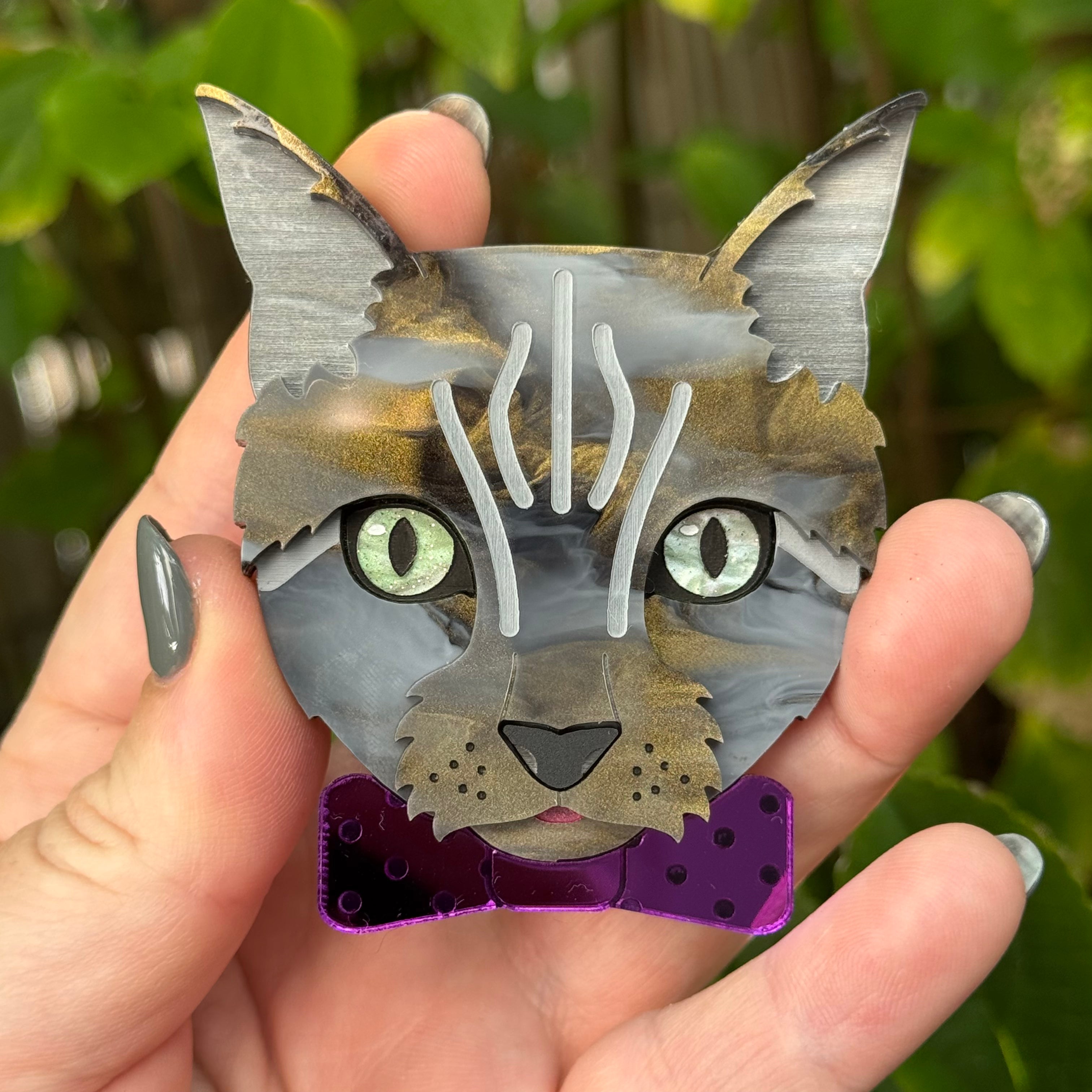 Felix the Grey Tabby Cat Brooch