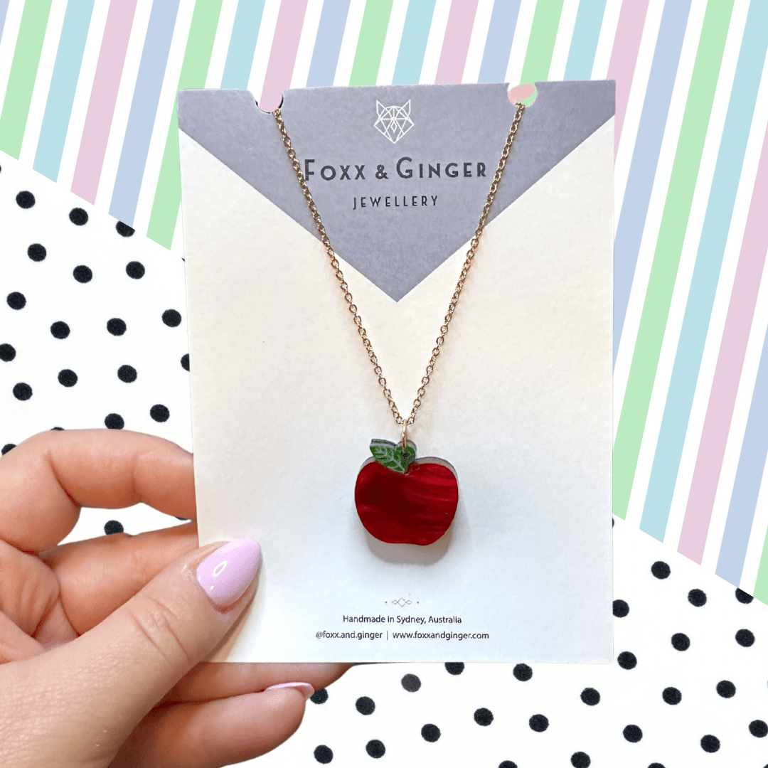 Apple Necklace Fruit-inspired acrylic jewellery Handmade in