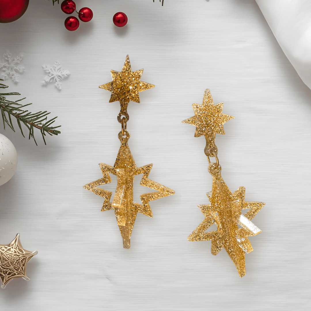 Christmas 3D Twinkle Star Earrings - Foxx & Ginger