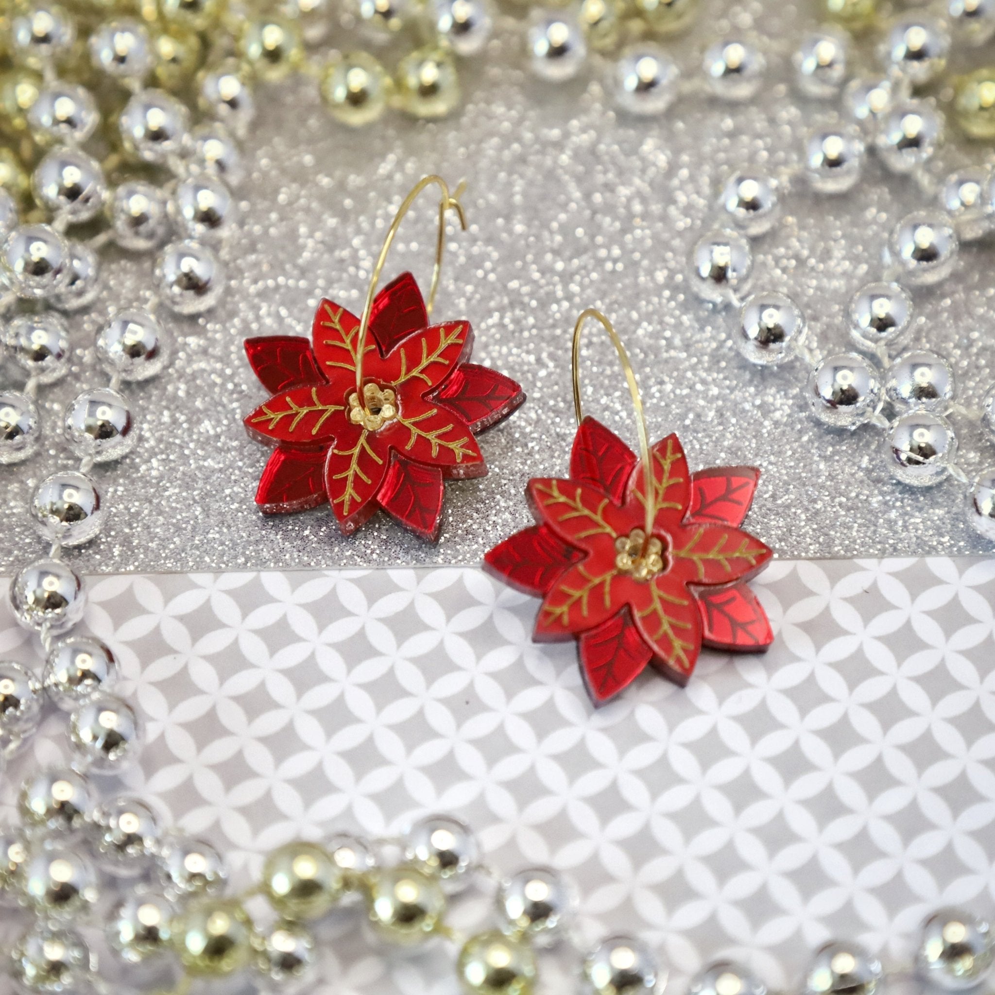 Poinsettia Hoop Earrings - Foxx & Ginger